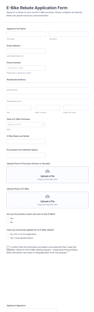 E Bike Rebate Application Form Template