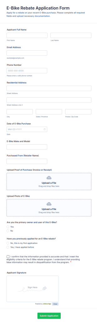 E Bike Rebate Application Form Template