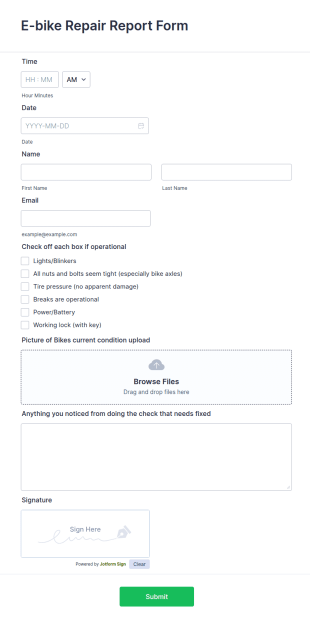 E Bike Repair Report Form Template