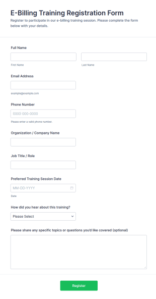 E Billing Training Registration Form Template