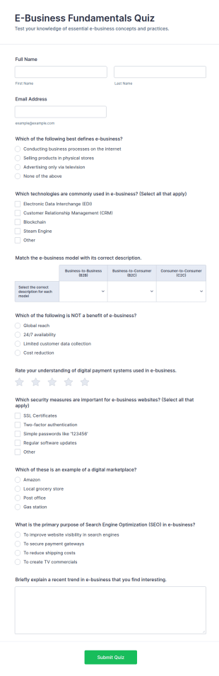 E Business Fundamentals Quiz Form Template