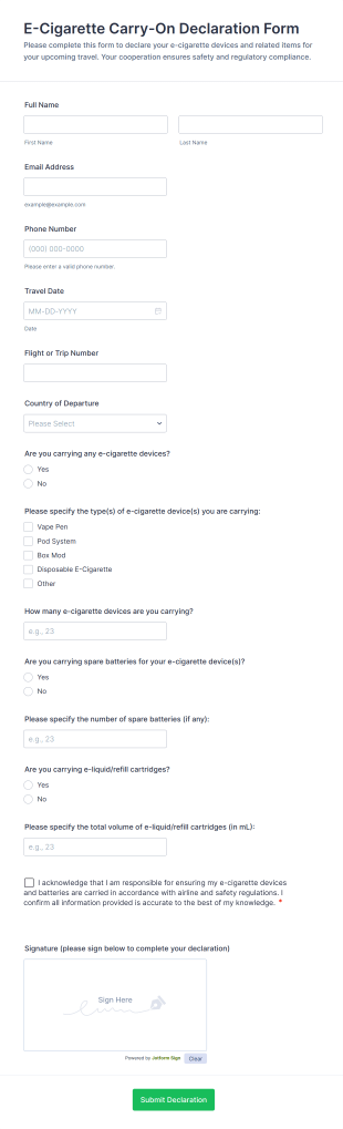 E Cigarette Carry On Declaration Form Template