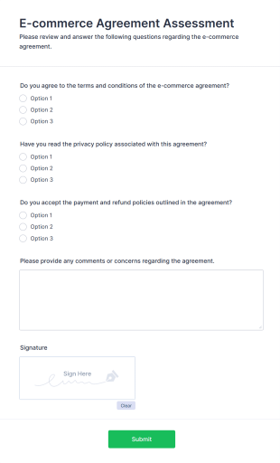 E Commerce Agreement Assessment Form Template