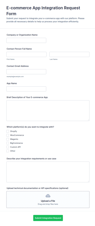 E Commerce App Integration Request Form Template