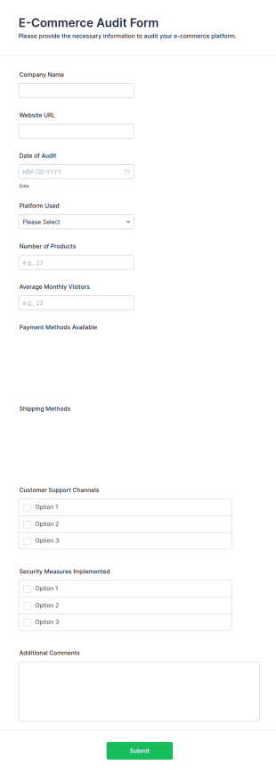 E Commerce Audit Form Template