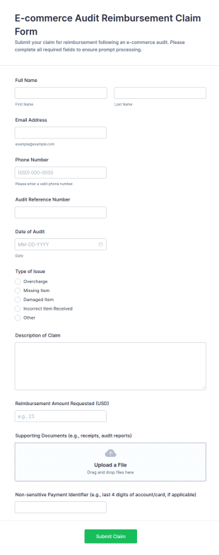 E Commerce Audit Reimbursement Claim Form Template