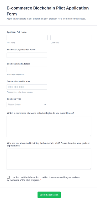 E Commerce Blockchain Pilot Application Form Form Template