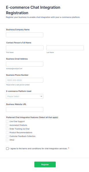 E Commerce Chat Integration Registration Form Template
