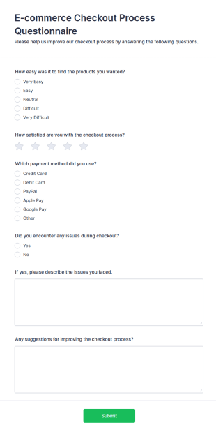 E Commerce Checkout Process Questionnaire Form Template