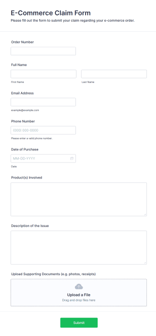 E Commerce Claim Form Template