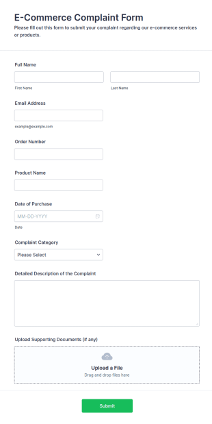 E Commerce Complaint Form Template