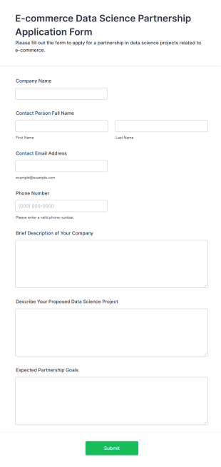 E Commerce Data Science Partnership Application Form Form Template