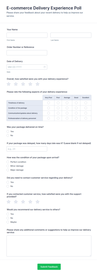 E Commerce Delivery Experience Poll Form Template