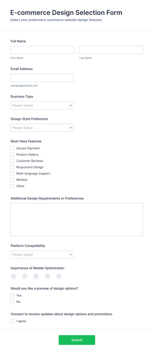E Commerce Design Selection Form Template