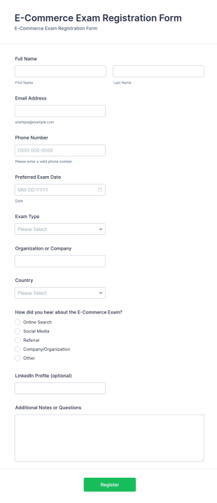 E Commerce Exam Registration Form Template