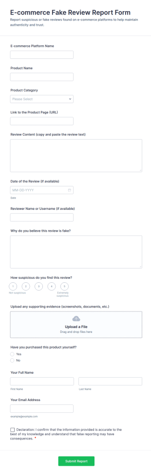 E Commerce Fake Review Report Form Template