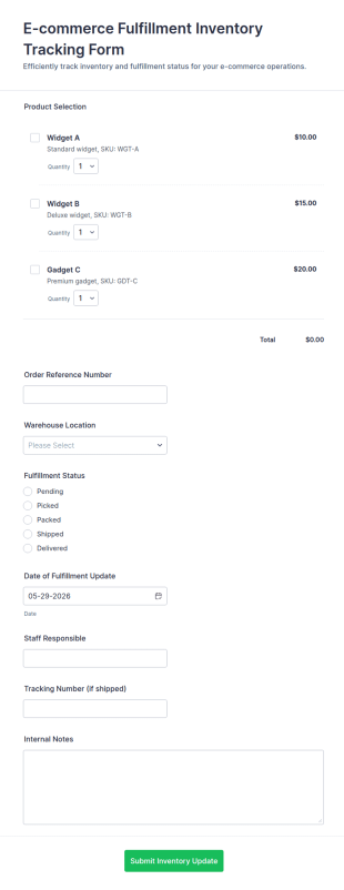 E Commerce Fulfillment Inventory Tracking Form Template