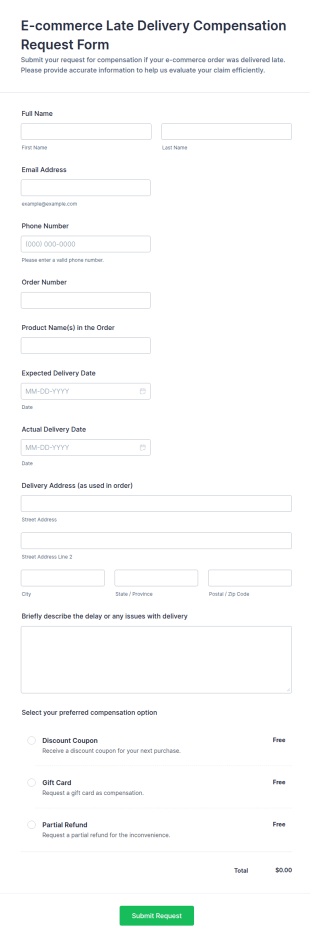 E Commerce Late Delivery Compensation Request Form Template