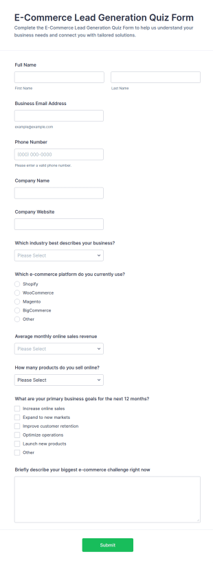 E Commerce Lead Generation Quiz Form Template