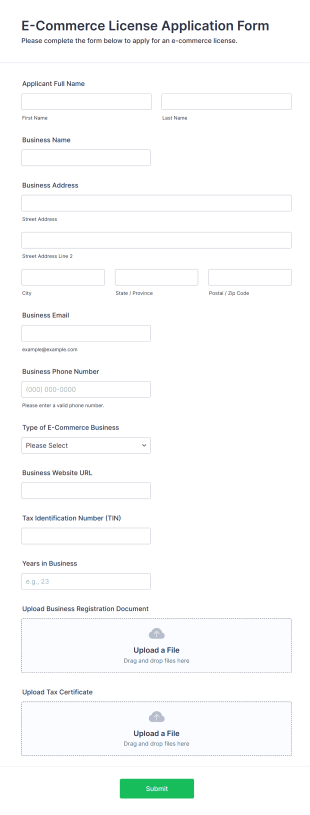 E Commerce License Application Form Template