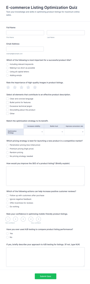 E Commerce Listing Optimization Quiz Form Template