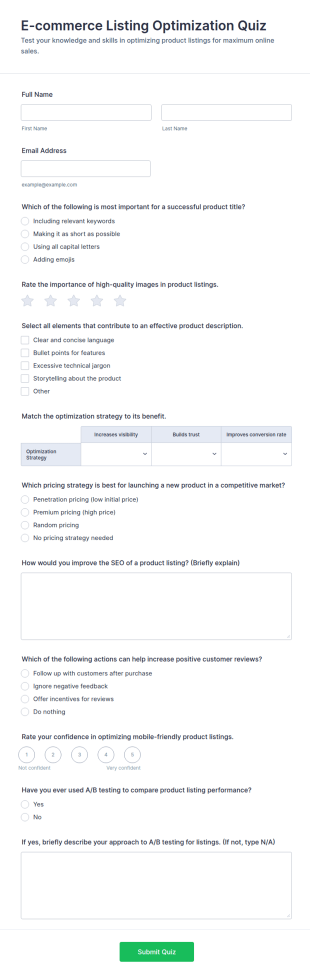 E Commerce Listing Optimization Quiz Form Template