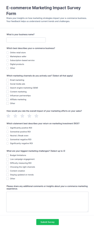 E Commerce Marketing Impact Survey Form Template