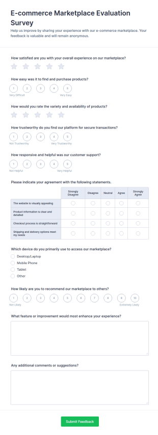 E Commerce Marketplace Evaluation Survey Form Template