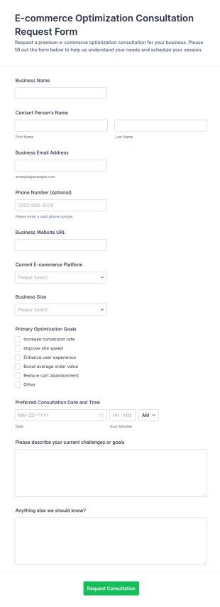 E Commerce Optimization Consultation Request Form Template