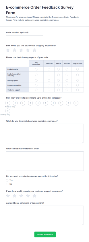 E Commerce Order Feedback Survey Form Template