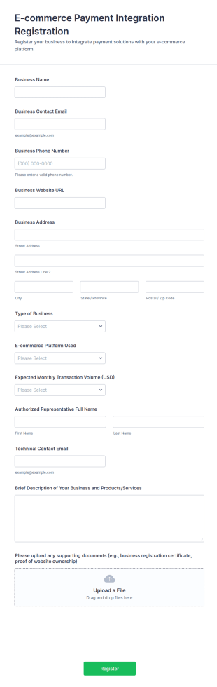 E Commerce Payment Integration Registration Form Template