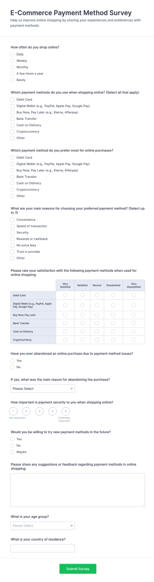 E Commerce Payment Method Survey Form Template