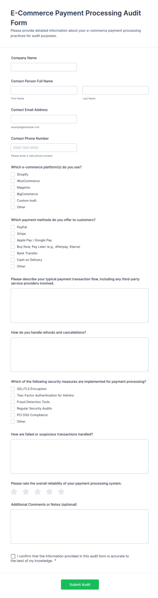 E Commerce Payment Processing Audit Form Template