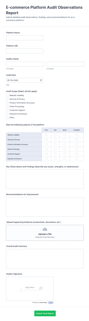 E Commerce Platform Audit Observations Report Form Template
