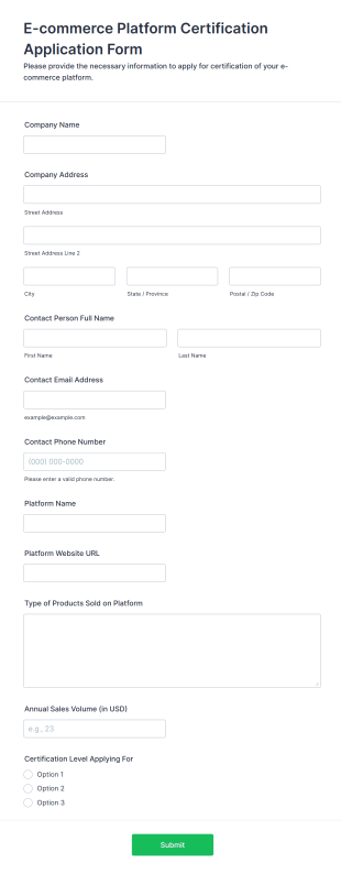E Commerce Platform Certification Application Form Form Template