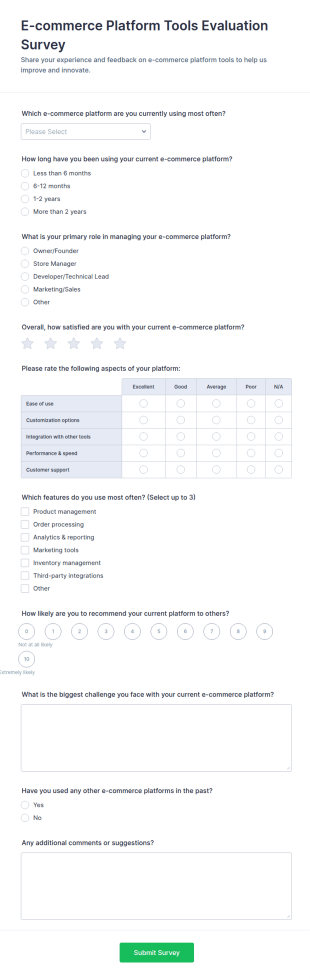 E Commerce Platform Tools Evaluation Survey Form Template