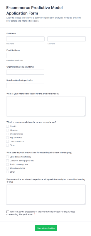 E Commerce Predictive Model Application Form Form Template