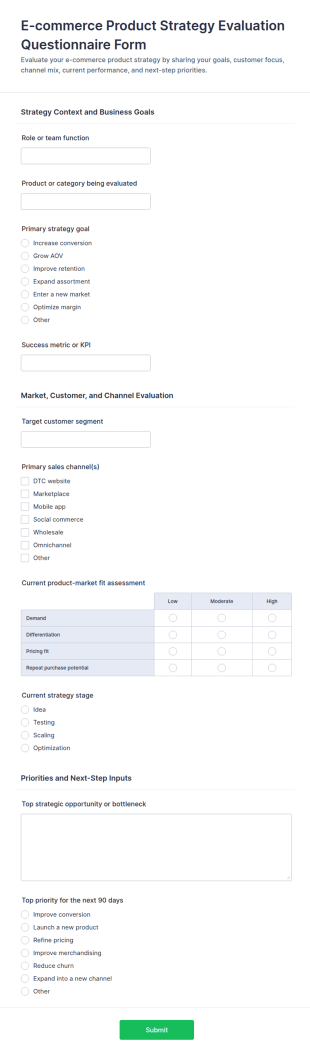 E Commerce Product Strategy Evaluation Form Template