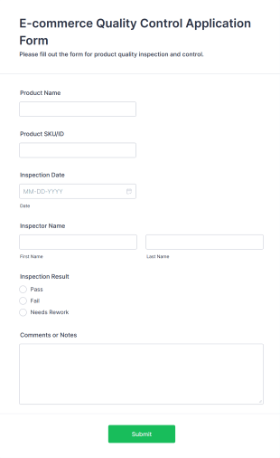 E Commerce Quality Control Application Form Template