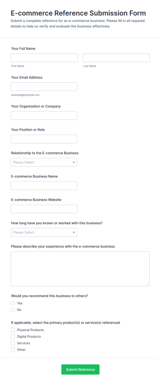 E Commerce Reference Submission Form Template