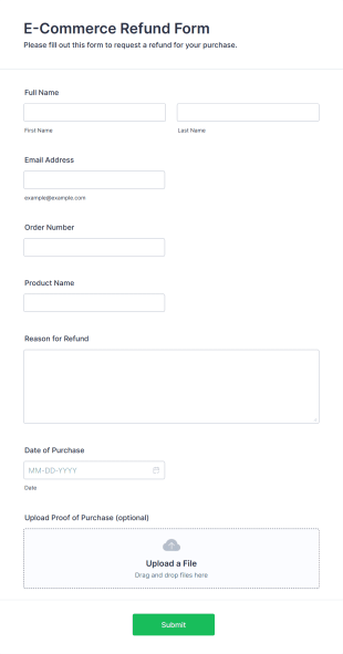 E Commerce Refund Form Template