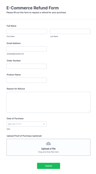 E Commerce Refund Form Template