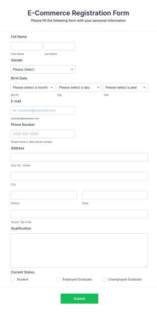 E Commerce Registration Form Template