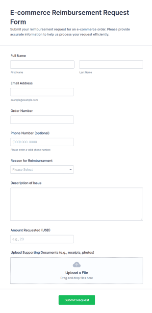 E Commerce Reimbursement Request Form Template