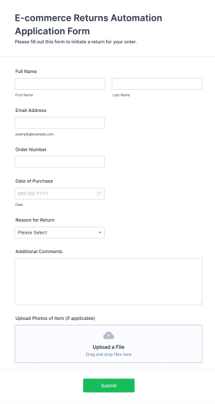 E Commerce Returns Automation Application Form Template