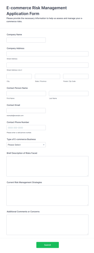 E Commerce Risk Management Application Form Form Template