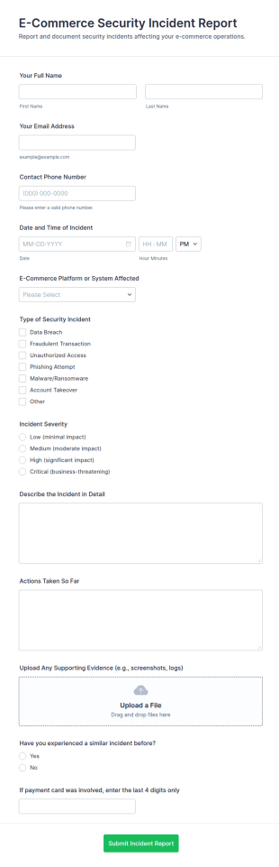 E Commerce Security Incident Report Form Template