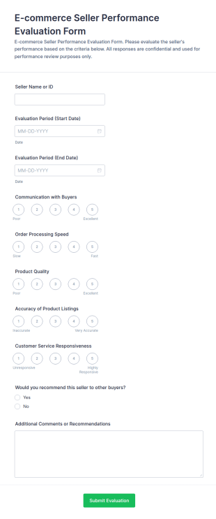 E Commerce Seller Performance Evaluation Form Template