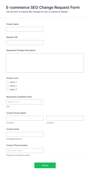 E Commerce SEO Change Request Form Template