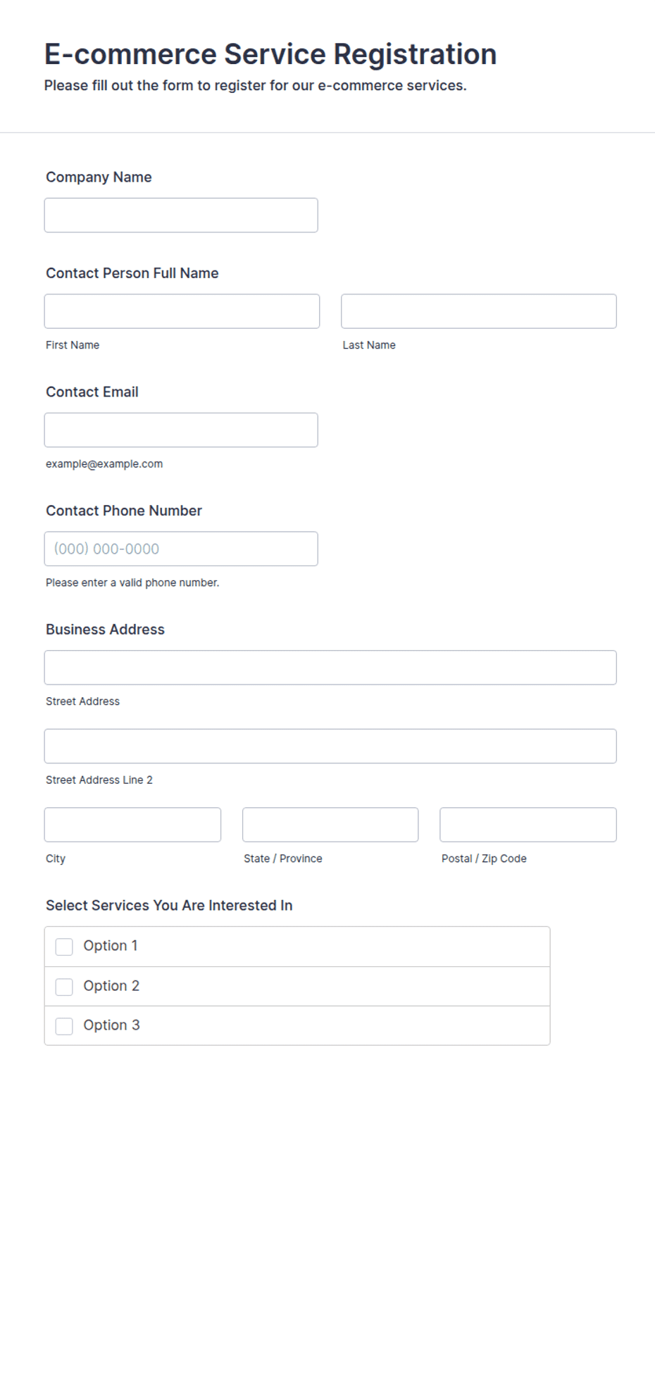 E-commerce Service Registration Form Template | Jotform